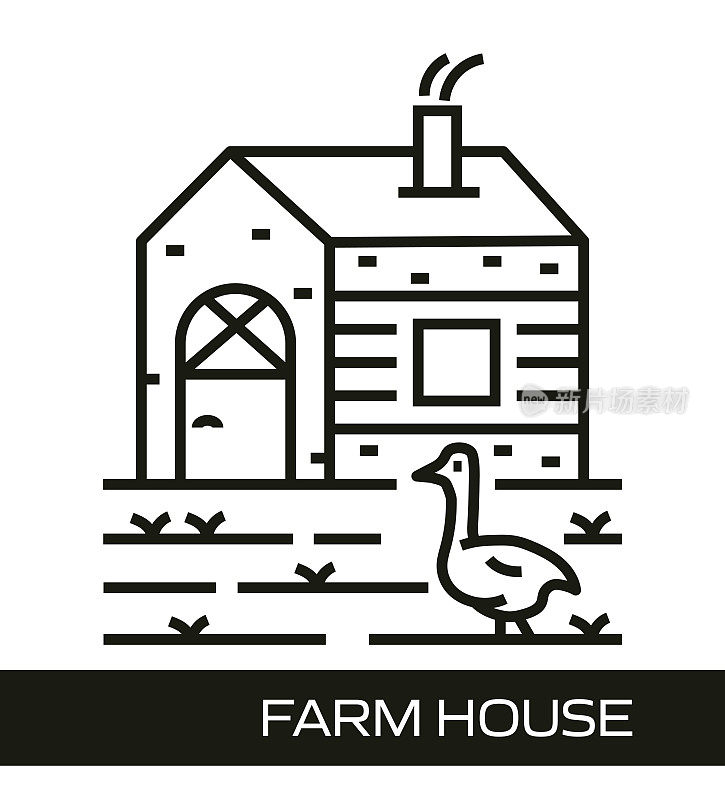 农业和农业线图标概念。Farm House线条图标设计。